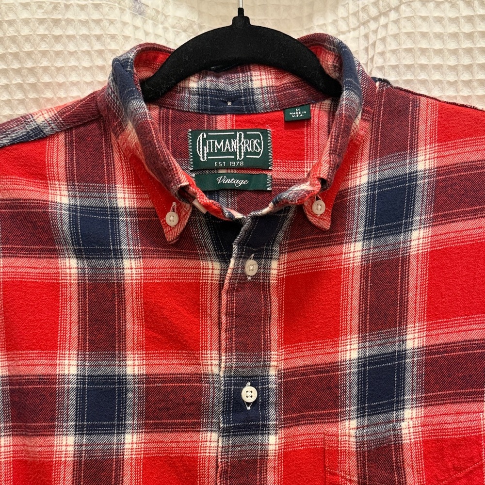 Gitman Bros - Red and Navy Plaid Button Down Shirt - M - Picture 3 of 9